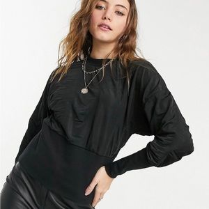 NEW PIECES long sleeve black blouse. Scoop neck cable knit sweater. Size MEDIUM